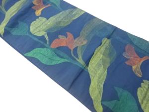 手織り紬花模様織出し袋帯